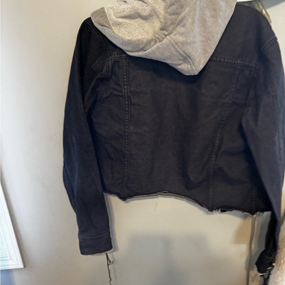 Central Park West Black Denim Jacket with Grey Hood - Picture 4 of 4